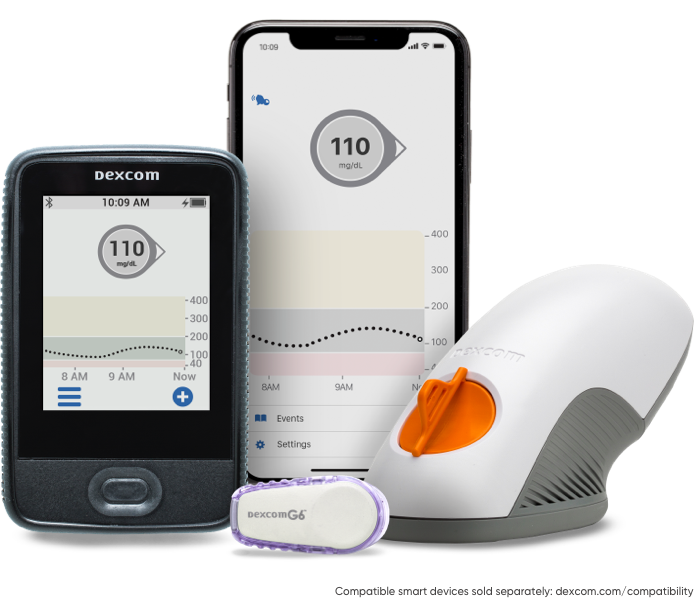 Dexcom G6 Continuous Glucose Monitoring System for glucose management.