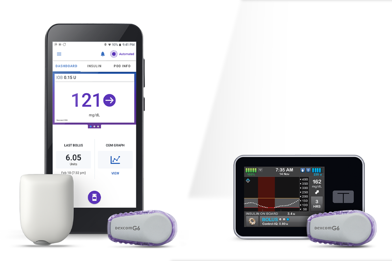 Tandem Pump and Omnipod Pump with Dexcom G6 CGM Continuous Glucose Monitor