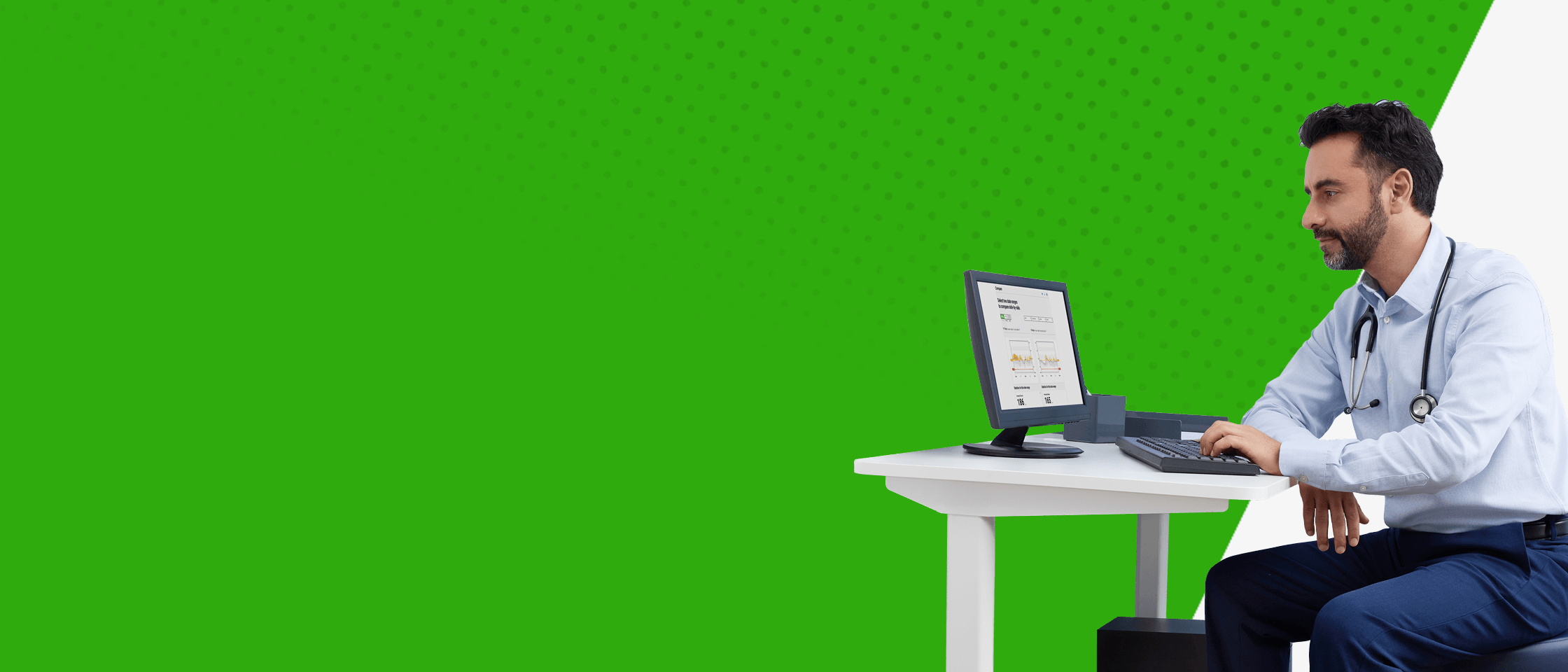 Healthcare provider sitting at his desk and looking up Dexcom formulary coverage on his computer