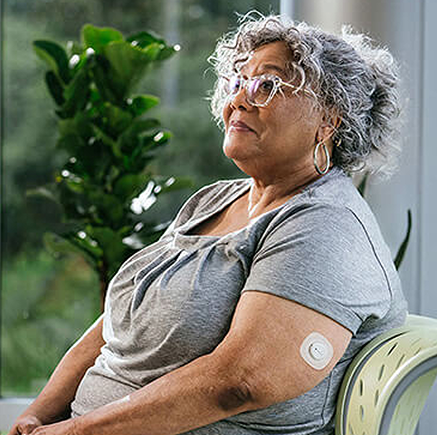 Older woman wearing the Dexcom G7 15 day CGM Sensor
